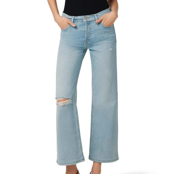 Hudson | Memory Denim Distressed Rosie Wide-Leg Ankle Jeans - Picture 1 of 8